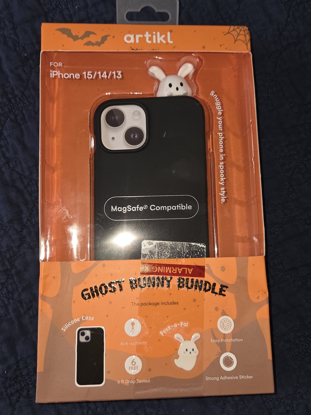 New, Black iPhone Case 15/14/13 w/ Ghost Bunny Accessory - MagSafe Compatible Cp